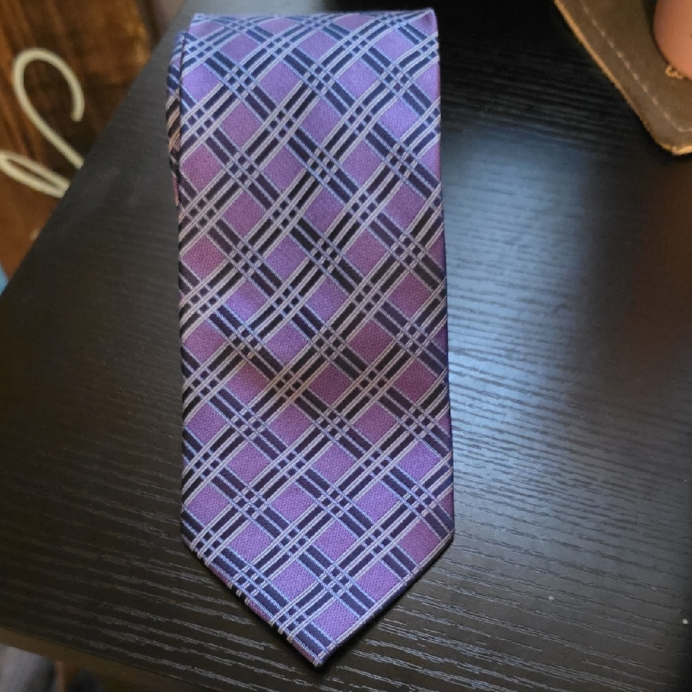 Stafford 100% Silk Men’s Tie – Purple Checkered